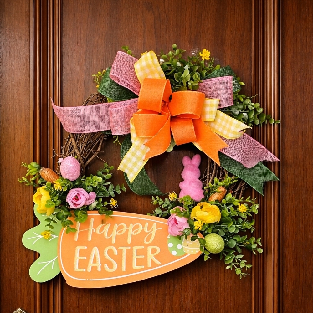 Easter Wreath with Orange and Pink Accents